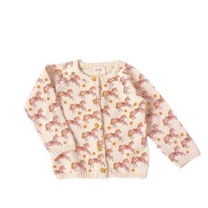 Viverano Girls Carousel Organic Cotton &‎ Wool Horse Print Cardigan Size 5-6